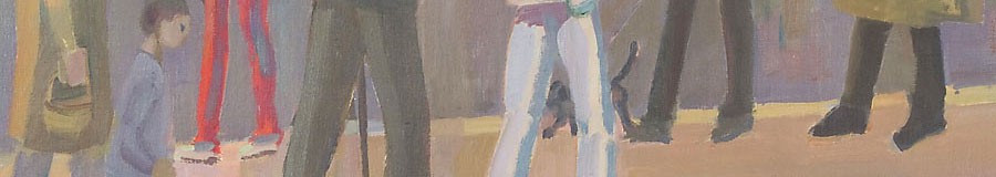 7 Personen auf Trottoir, Hund, 1972 (Ausschnitt)