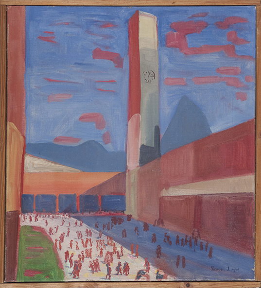 Saffa, viele Männchen, Ausstellung 1931<br />Öl auf Leinwand, 42 x 38 cm