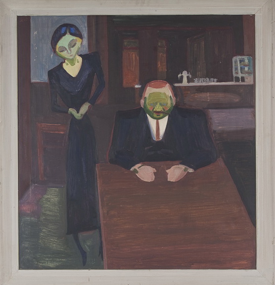Mann sitzend und Kellnerin<br />1932, Öl auf Leinwand, 90 x 87 cm