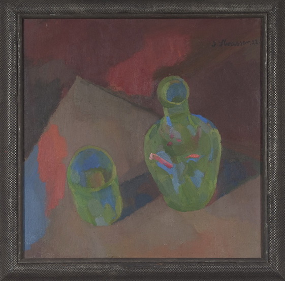 Grüne Wasserflasche, grünes Glas<br />1922, Öl auf Leinwand, 37 x 37 cm