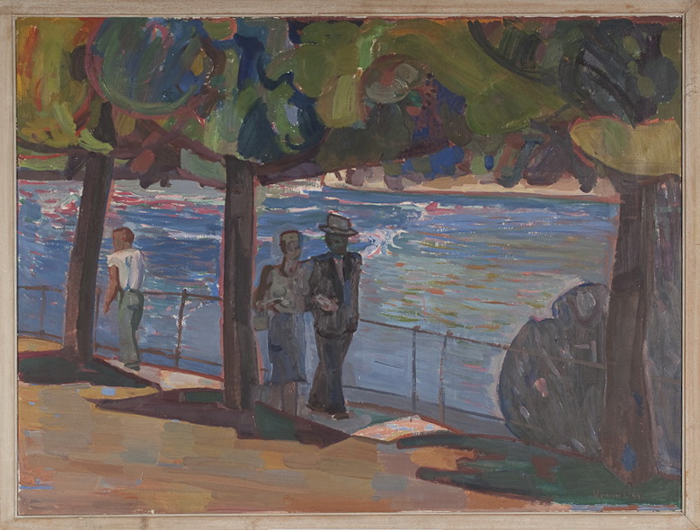 Spaziergang am Rhein<br />1945, Öl auf Leinwand