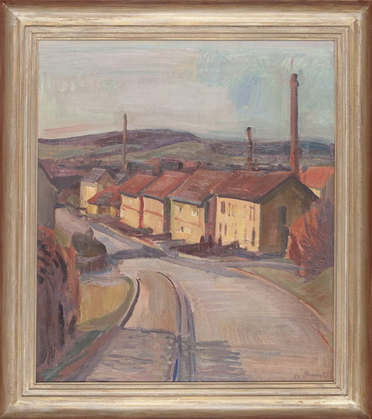 Viscose Häuser<br />1957, Öl auf Leinwand, 60 x 52 cm